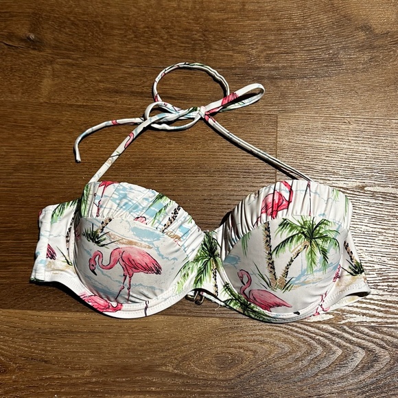 Marilyn Monroe Swim Pushup Ruched 2-Piece Swimsuit Flamingo Print M High Rise - Picture 7 of 11